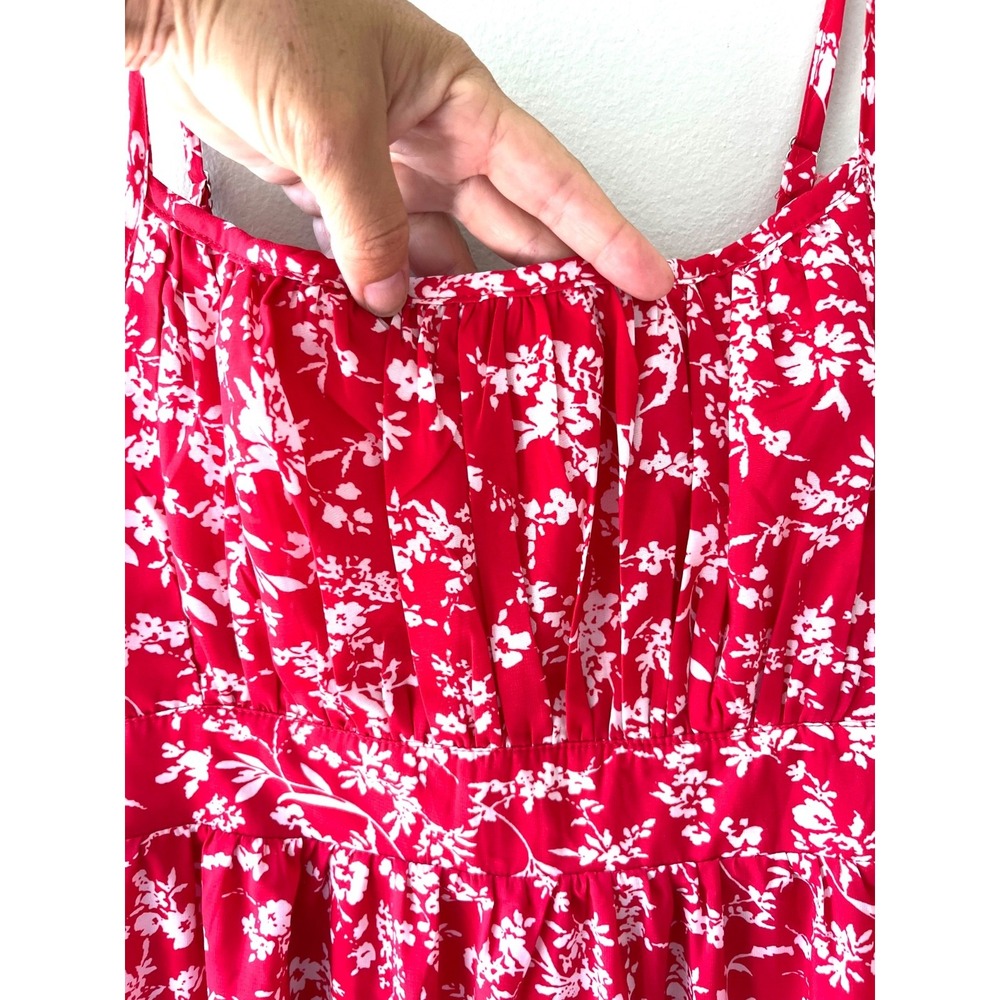 Grace Karin Sz S Oversized Midi Red Floral Tank Dress Stretch Pleated Lined - Picture 7 of 7